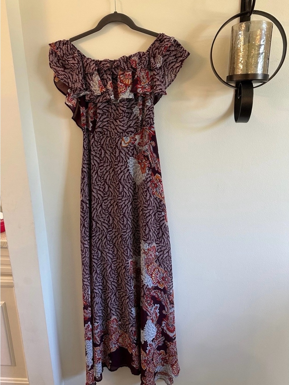 Miley & Molly Off-Shoulder Burgundy Floral Maxi Dress